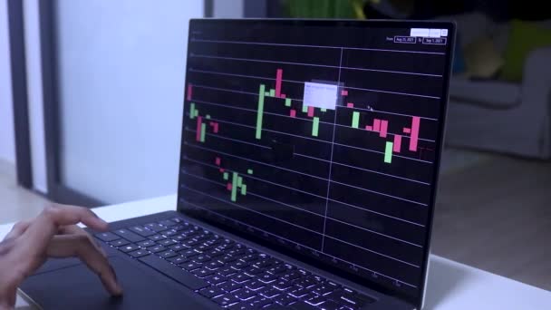 Side View Tanned Hands Laptop Checking Cardano Stocks — Αρχείο Βίντεο