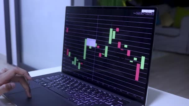 Side View Tanned Hands Laptop Checking Litecoin Stocks — Stock videók