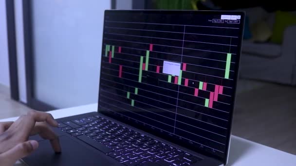 Side View Tanned Hands Laptop Checking Xrp Stocks — Video Stock