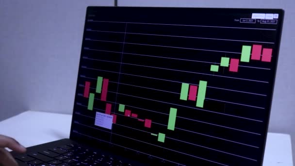 Three Month Timeline Bitcoin Stock Chart Laptop — Αρχείο Βίντεο