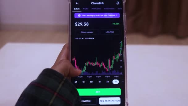 Mujer Chequeado Superior Mirando Semanal Encadenamiento Stocks — Vídeo de stock