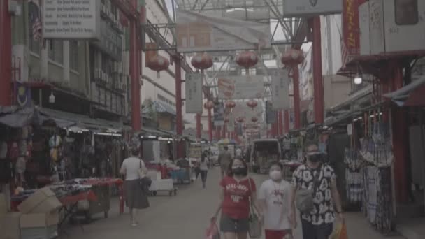 Calle Ciudad China Con Tiendas Personas Raw — Vídeos de Stock