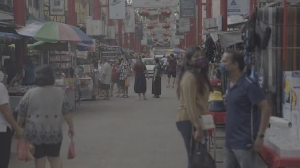 Chinese Mannen Vrouwen Wandelen Door China Town Street Raw — Stockvideo