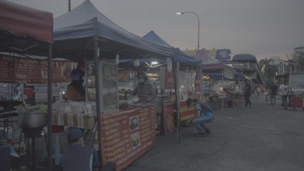 Food Stalls Being Set Night — Stock Video