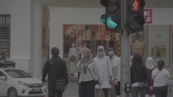 Malajsijci Blízkosti Dopravní Zastávky Světlo Kuala Lumpur — Stock video