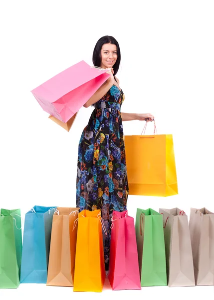 Hermosa chica con bolsas de compras —  Fotos de Stock