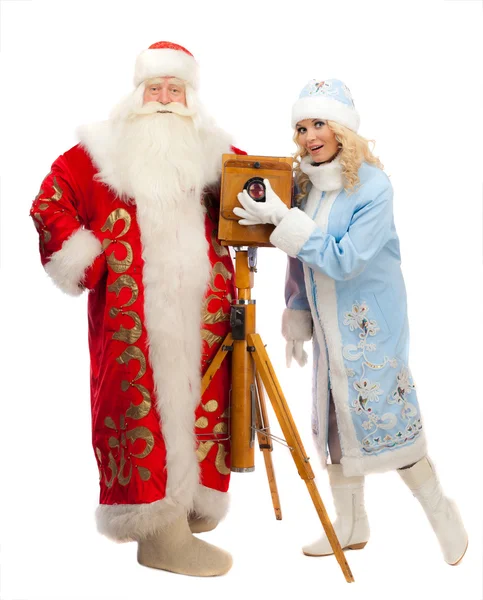 Santa claus en sneeuw meisje — Stockfoto