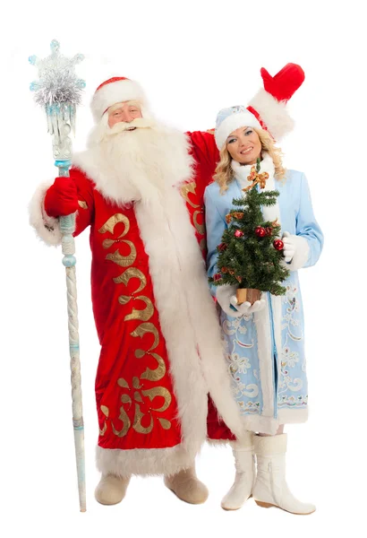 Santa claus en sneeuw meisje Stockfoto
