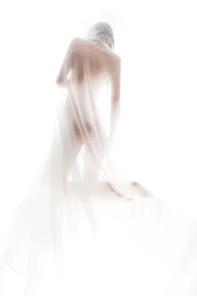 Ragazza nuda coperta con un panno trasparente — Foto Stock