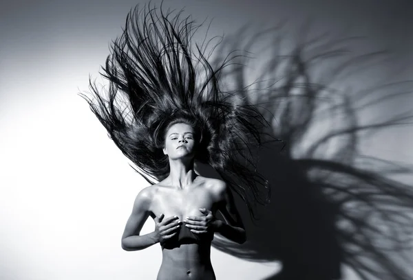 Girl with flowing hair