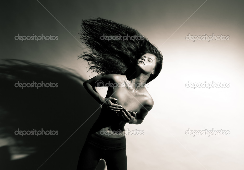 Girl with flowing hair