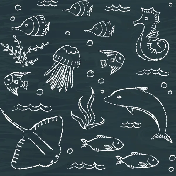 Sealife chalkboard seamless pattern Stock Vector