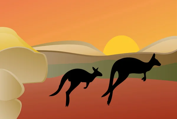Desert: A desert landscape with kangaroo — Stock Vector