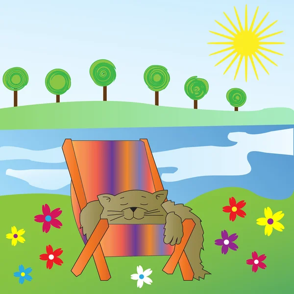 Cat on a chair in the meadow — Stock Vector
