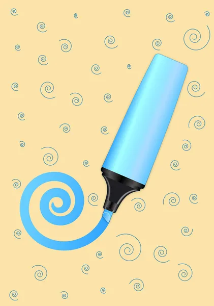 Marqueur vectoriel bleu avec spirale dessinée — Image vectorielle