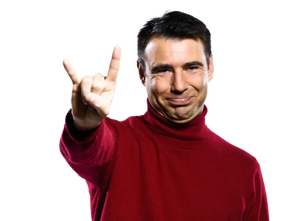 Caucasian man mocking cuckold obscene gesture — Stock Photo, Image