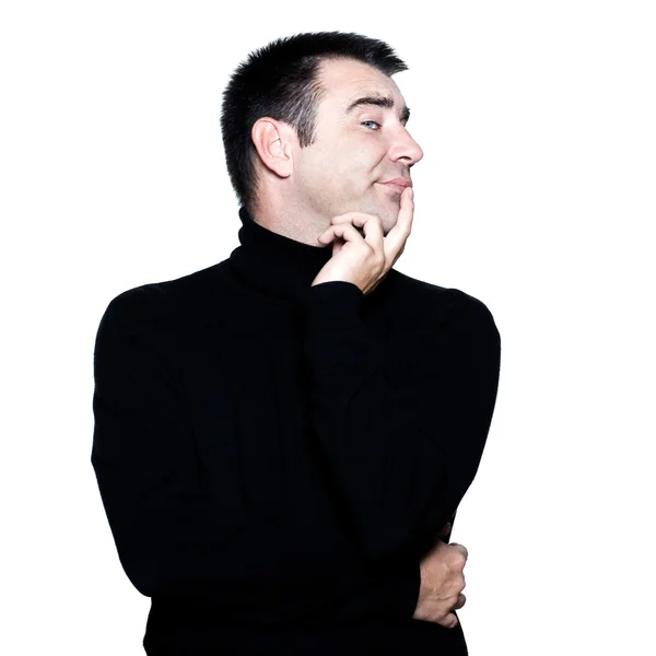 Caucasian man portrait hinking pensive attitude portrait on studio isolated white background — Stock Photo, Image