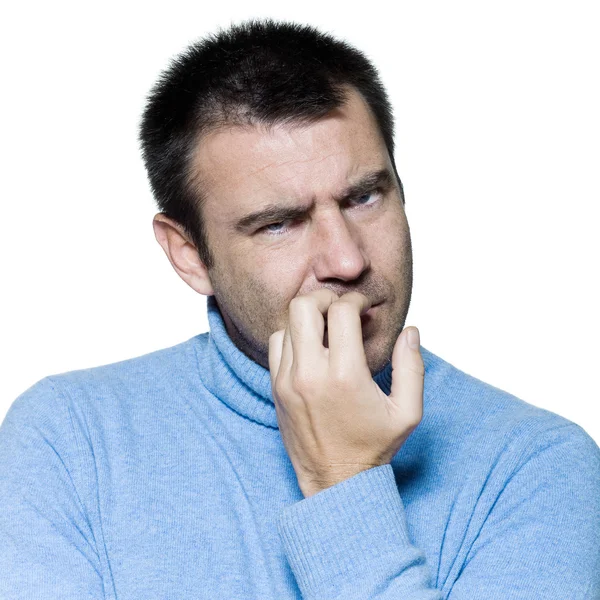 Man portrait biting nails anxious nervous — Stock Photo, Image