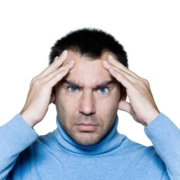 Ritratto uomo mal di testa emicrania — Foto Stock