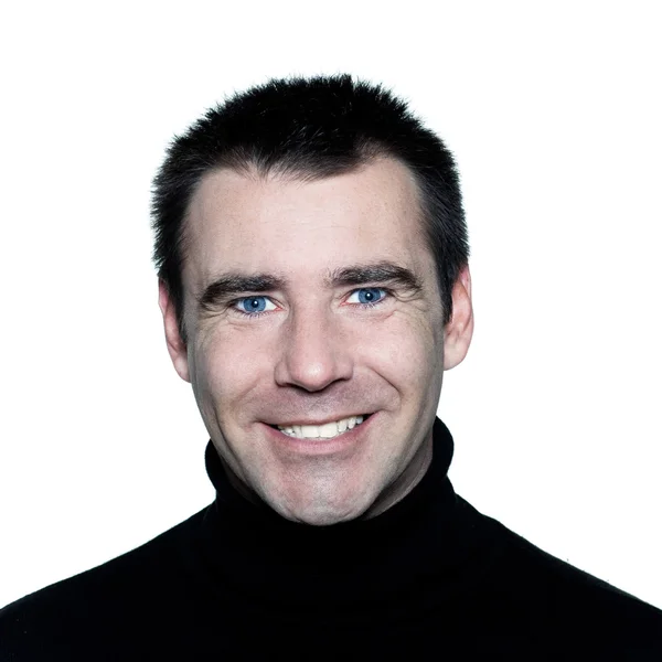 Schöner kaukasischer Mann blaue Augen zahm weiß lächelnd Porträt — Stockfoto