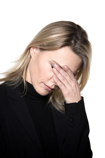 woman sad grief headache portrait studio