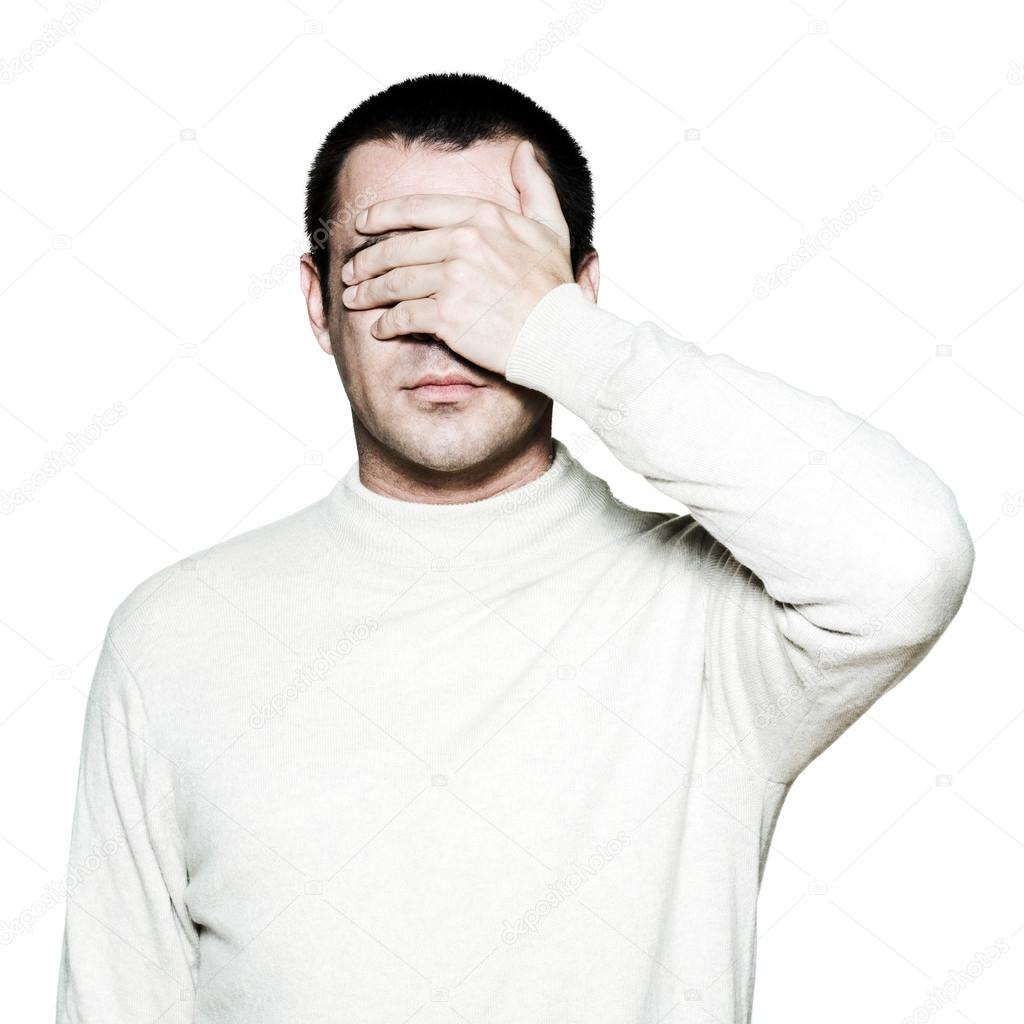 Man covering his eyes — Stock Photo © STYLEPICS 13653177
