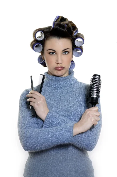 Hair-curlers victim — Stock Photo, Image