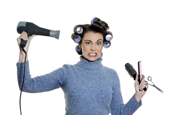 Hair-curlers victim — Stock Photo, Image