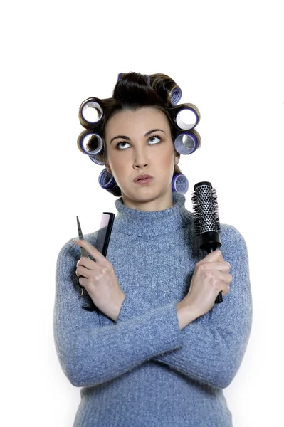 Hair-curlers victim — Stock Photo, Image