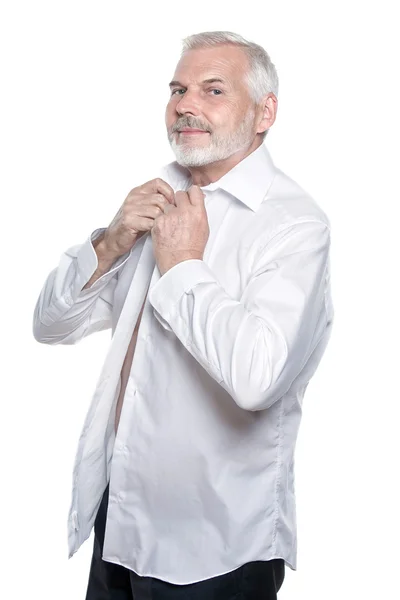 Senior man portret dressing shirt — Stockfoto