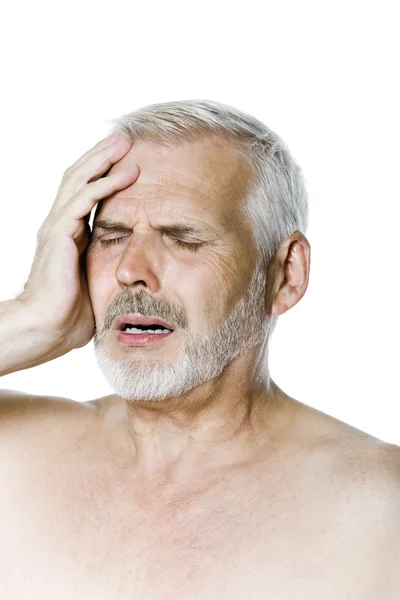 Senior man portrait headache — Stock Photo, Image