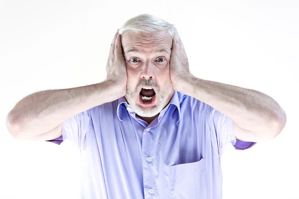 Starszy mężczyzna portret krzyk boi — Zdjęcie stockowe