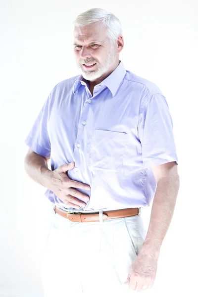 Senior man portrait stomach problems — Stock Photo, Image