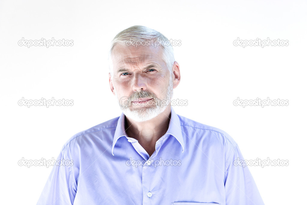 Senior man portrait frown mistrust