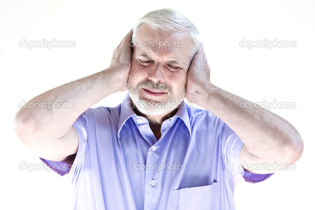 Senior man portrait headache