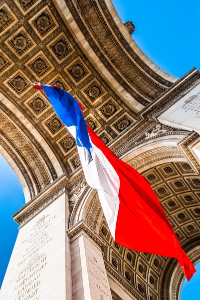Zafer ile Fransız Arc paris şehri bayrak Fransa — Stok fotoğraf