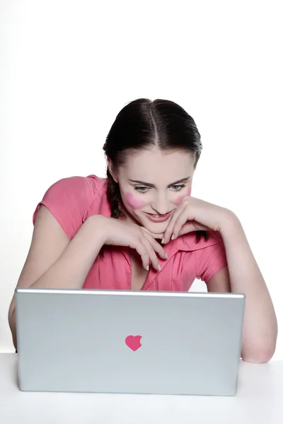 Romantic blushing heart girl — Stock Photo, Image