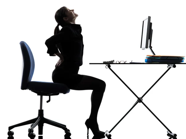 Business woman sitting backache pain silhouette — Stock Photo, Image