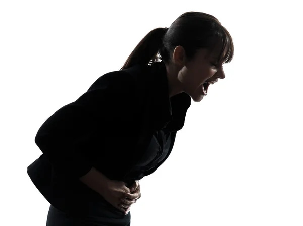 Donna mal di stomaco crampi silhouette — Foto Stock