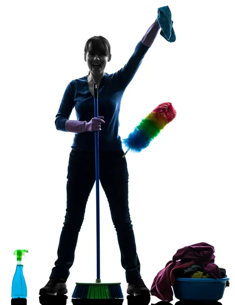 Woman maid housework cleaning products silhouette — Stock Photo, Image