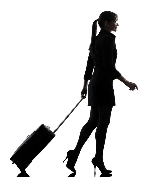 Business woman traveling walking silhouette — Stock Photo, Image