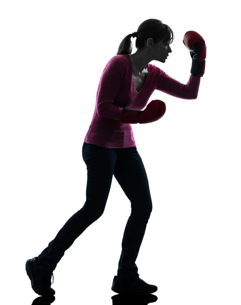 Mature woman with boxing gloves silhouette — Stock Photo, Image