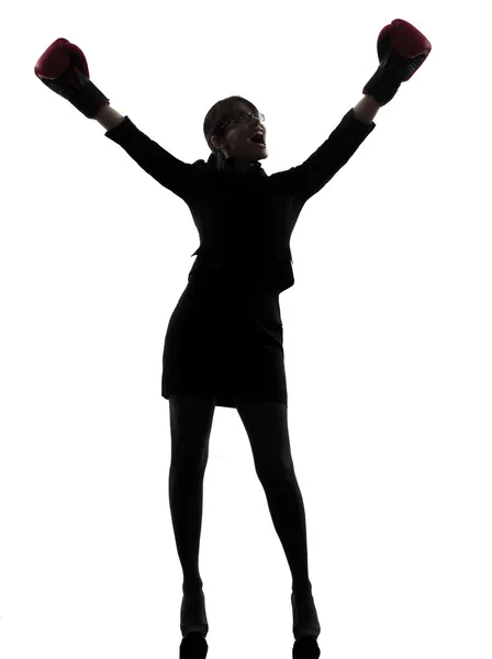 Business woman boxing gloves silhouette — Stock Photo, Image