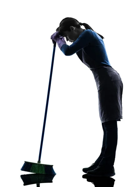 Woman maid housework tired brooming silhouette — Stock Photo, Image