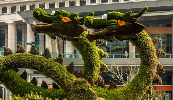 中国を上海の浦東にドラゴンズ彫刻された木 — ストック写真