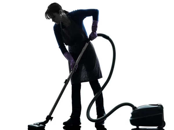 Donna cameriera lavori domestici aspirapolvere silhouette — Foto Stock