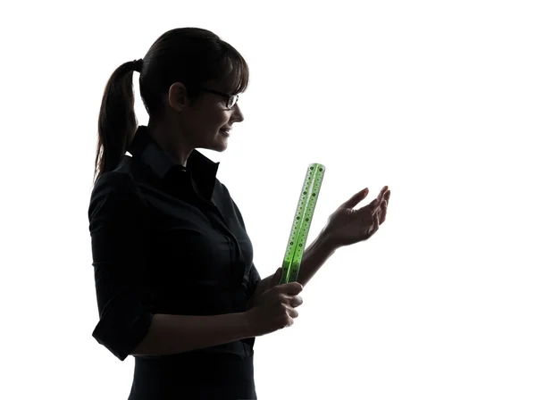 Бізнес-леді вчитель тримає силует лінійки Стокове Зображення
