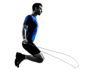 young man exercising jumping rope silhouette clipart