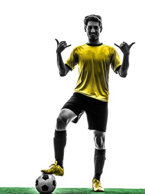 Brezilya futbol Futbol oyuncu genç adam siluet selamlayan