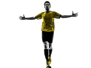 Brezilya futbol Futbol oyuncu genç mutluluk sevinç adam silhoue